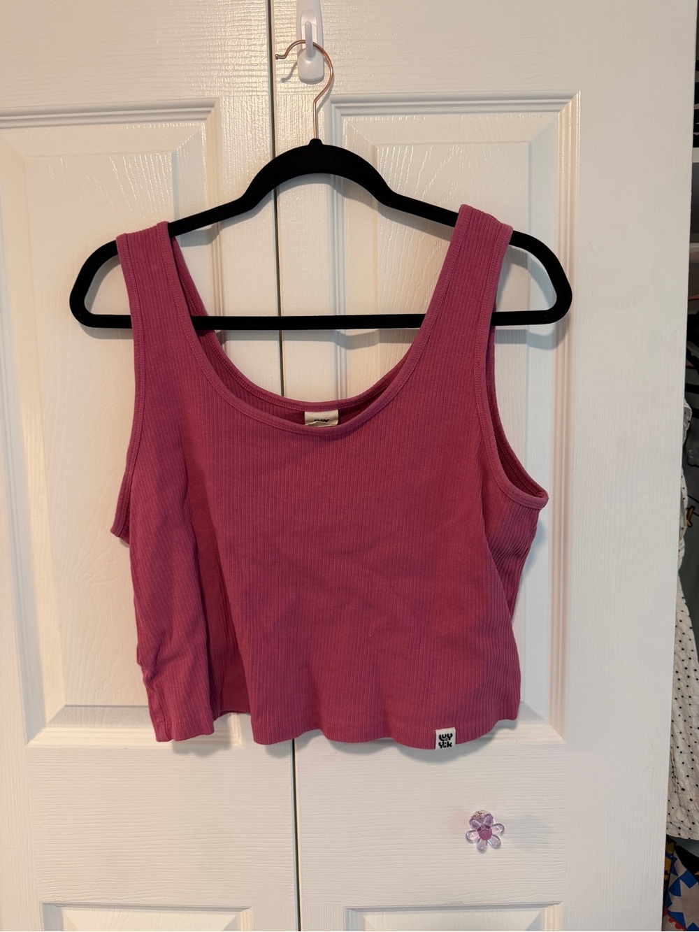 Lucy & Yak Josy Ribbed Cropped Vest Top – Size XL – Pink
